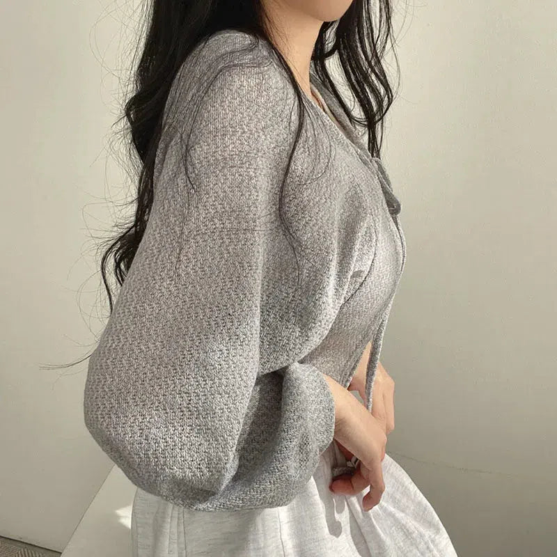 Soft Girl Lace Up Crop Cardigan Soft Girl Lace Up Crop Cardigan