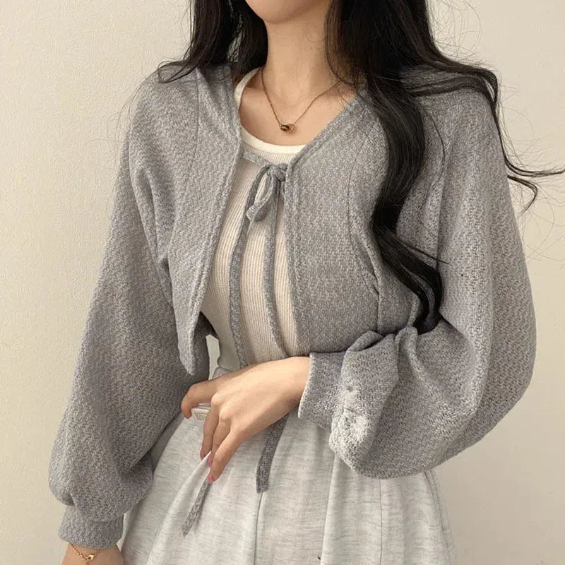 Soft Girl Lace Up Crop Cardigan Soft Girl Lace Up Crop Cardigan