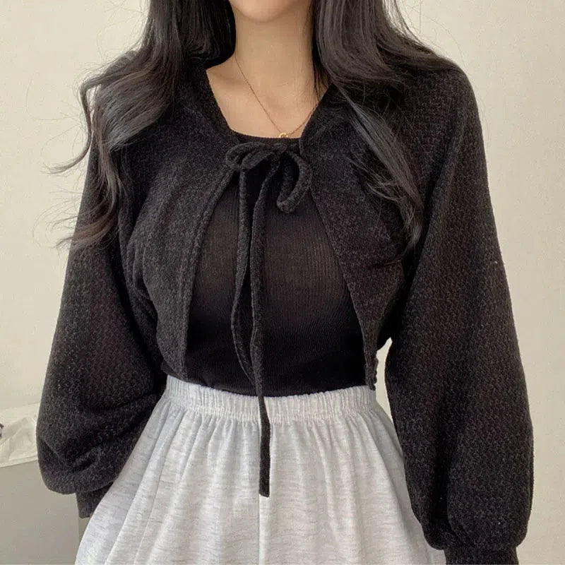 Soft Girl Lace Up Crop Cardigan Soft Girl Lace Up Crop Cardigan