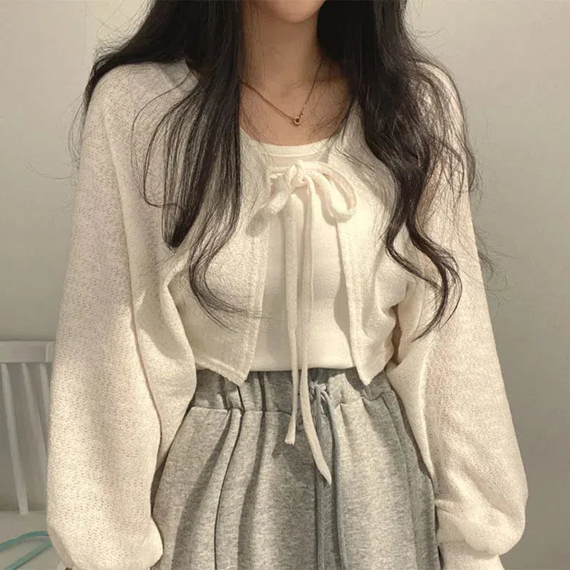 Soft Girl Lace Up Crop Cardigan Soft Girl Lace Up Crop Cardigan