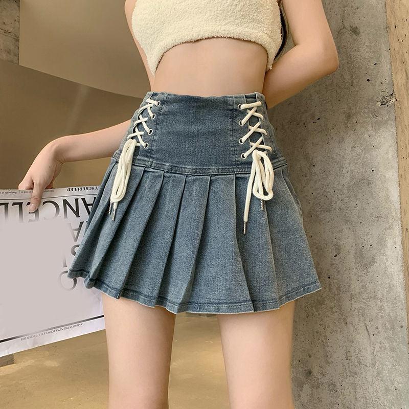 Soft Girl Lace Up Denim Mini Skirt Soft Girl Lace Up Denim Mini Skirt