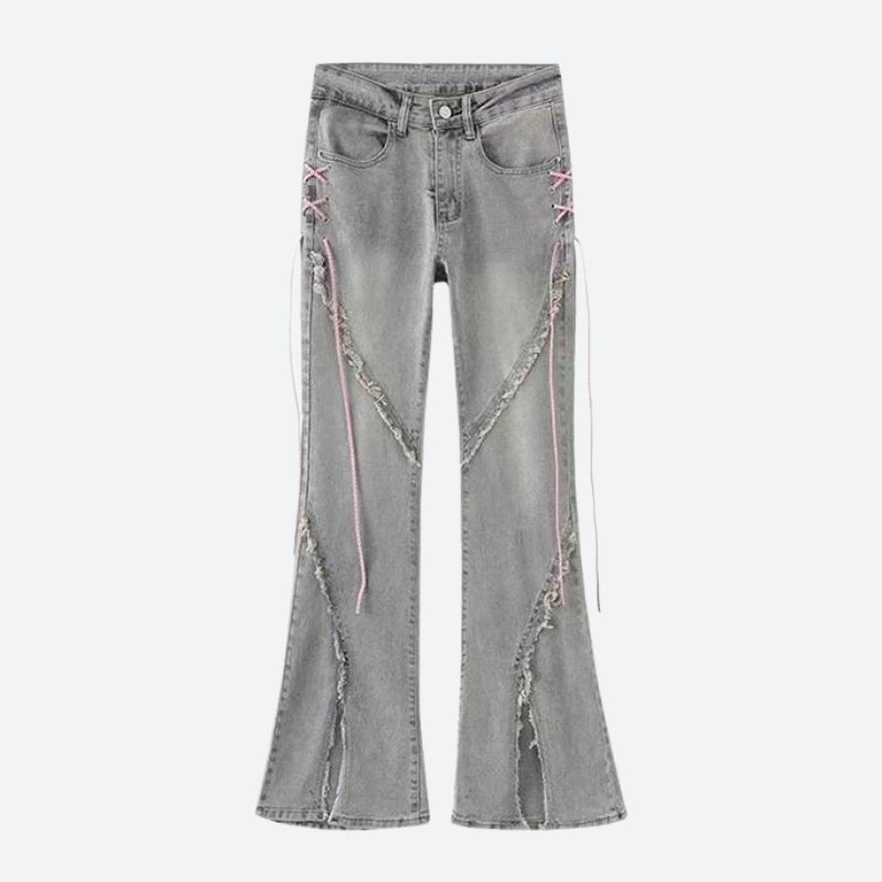 Soft Girl Lace Up Slit Flare Jeans Soft Girl Lace Up Slit Flare Jeans