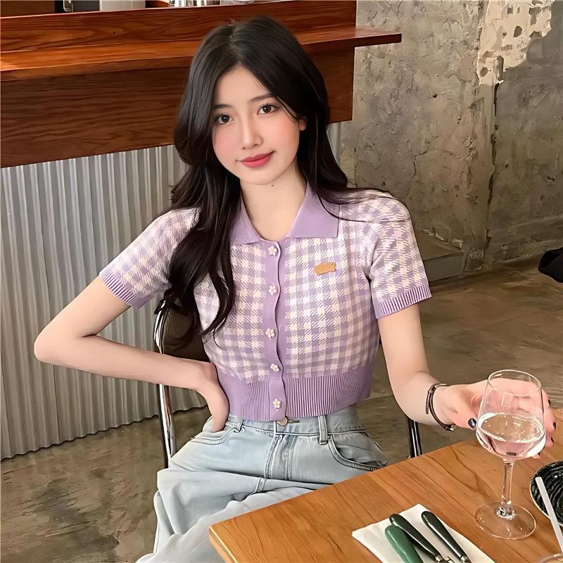 Soft Girl Plaid Crop Cardigan Soft Girl Plaid Crop Cardigan