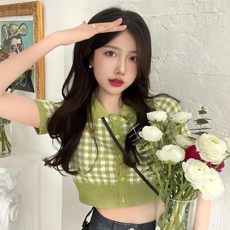 Soft Girl Plaid Crop Cardigan Soft Girl Plaid Crop Cardigan