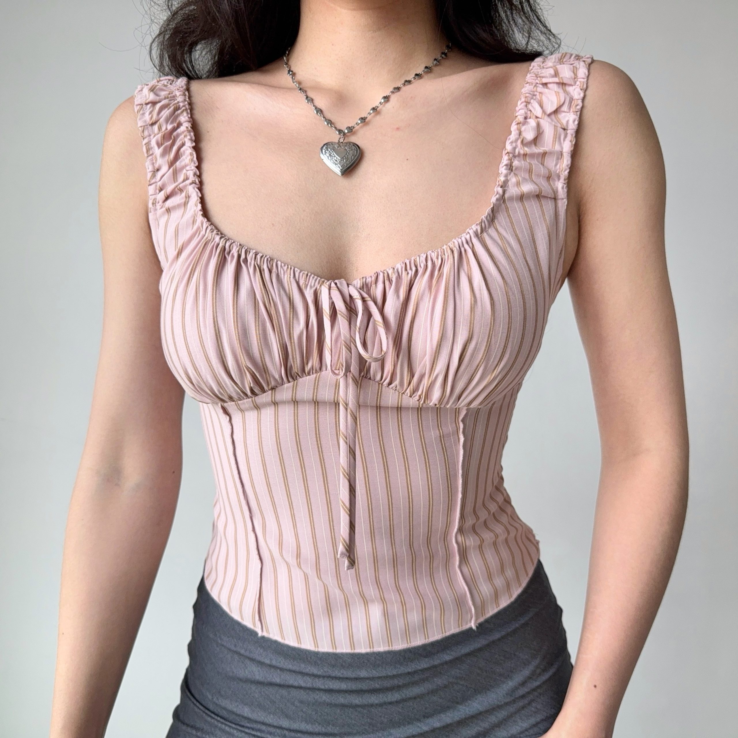 Striped Drawstring Vest for Women - Slim Fit Sleeveless Top in European and American Style, Trendy Hot Girl Fashion