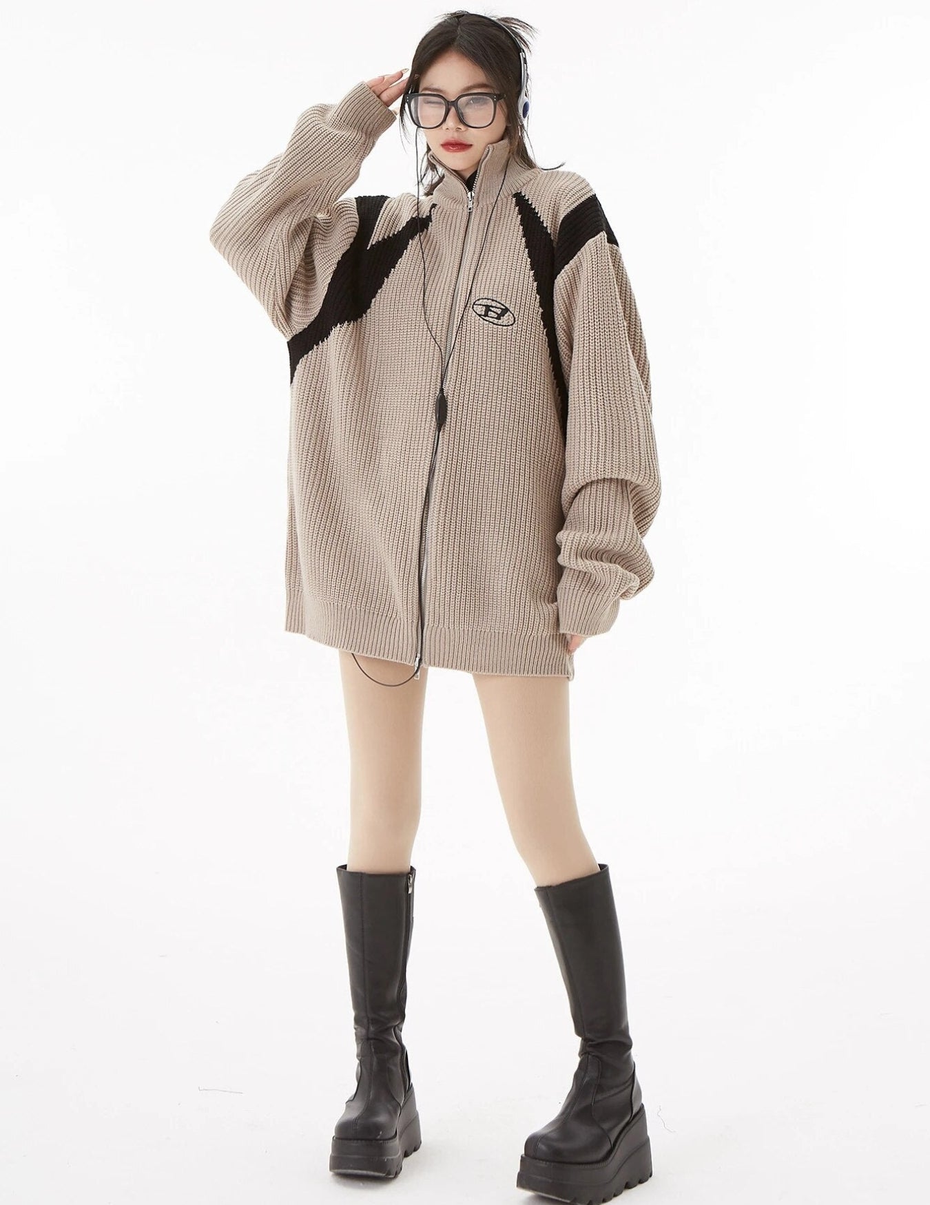 Turtleneck Zip-Up Loose Cardigan Turtleneck Zip-Up Loose Cardigan