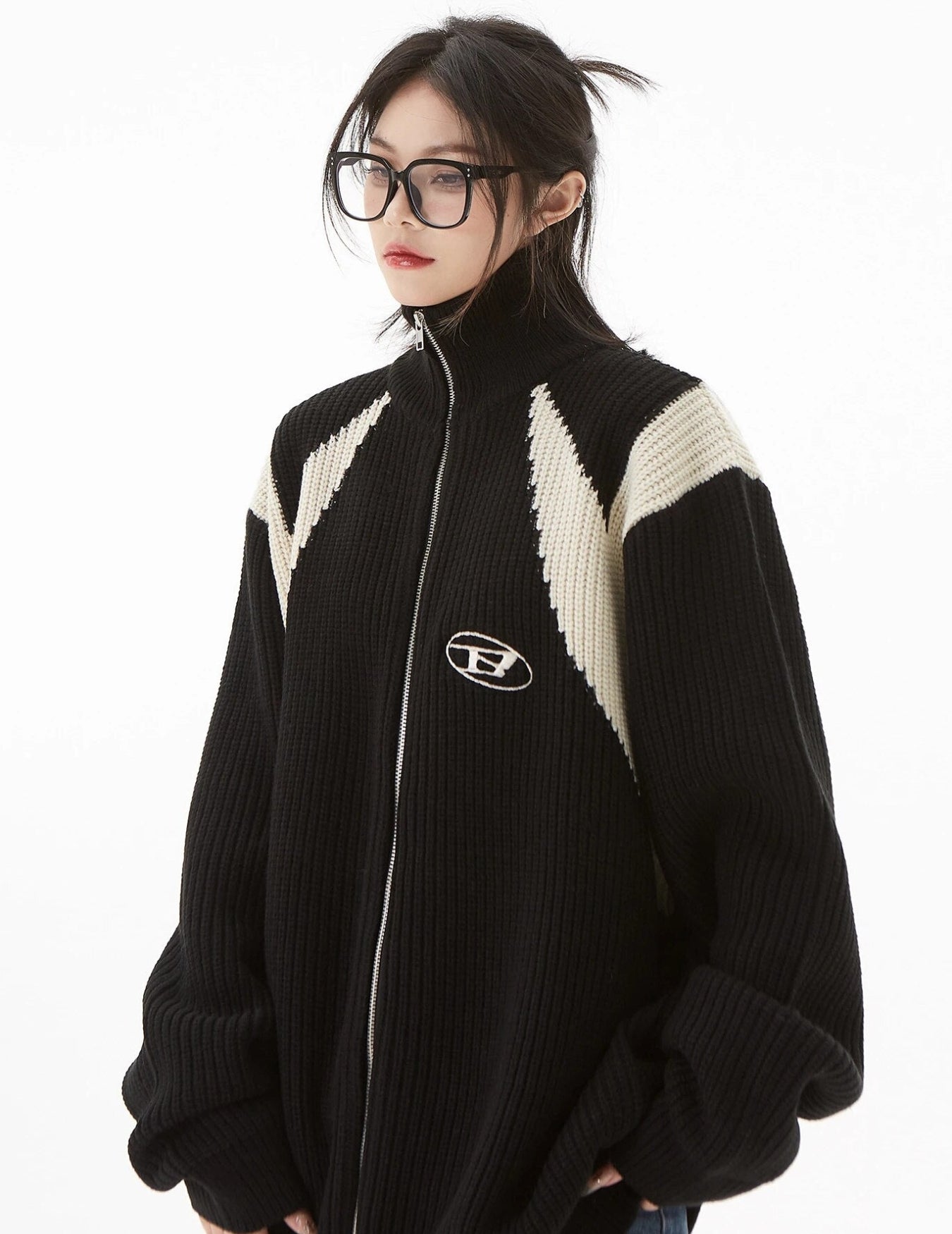 Turtleneck Zip-Up Loose Cardigan Turtleneck Zip-Up Loose Cardigan