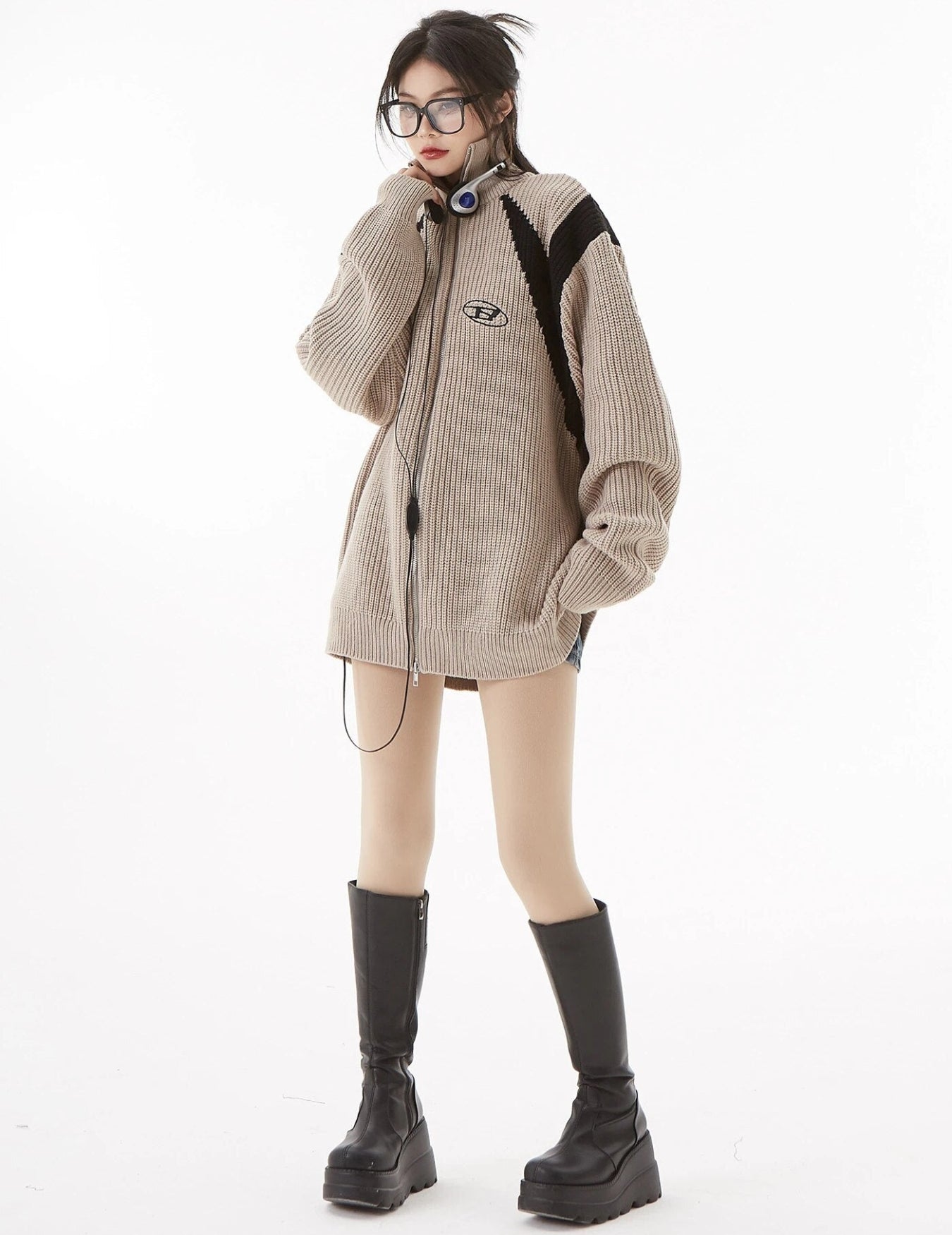 Turtleneck Zip-Up Loose Cardigan Turtleneck Zip-Up Loose Cardigan