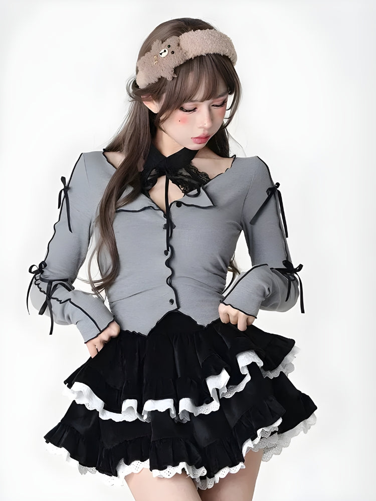 Velvet Ruffle Layered Mini Skirt Velvet Ruffle Layered Mini Skirt