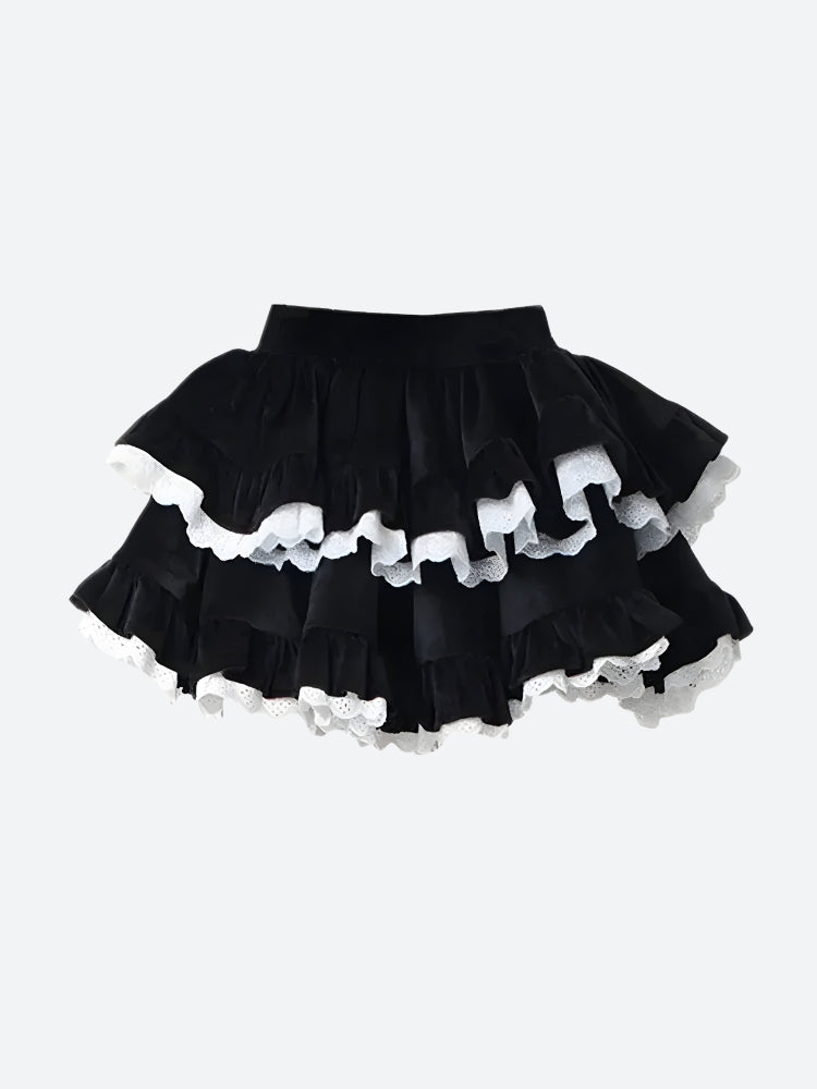 Velvet Ruffle Layered Mini Skirt Velvet Ruffle Layered Mini Skirt
