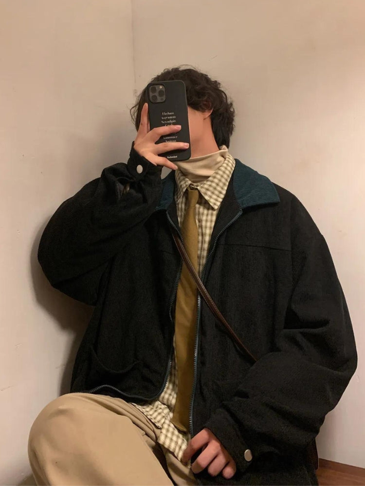 Vintage Corduroy Contrast Color Jacket