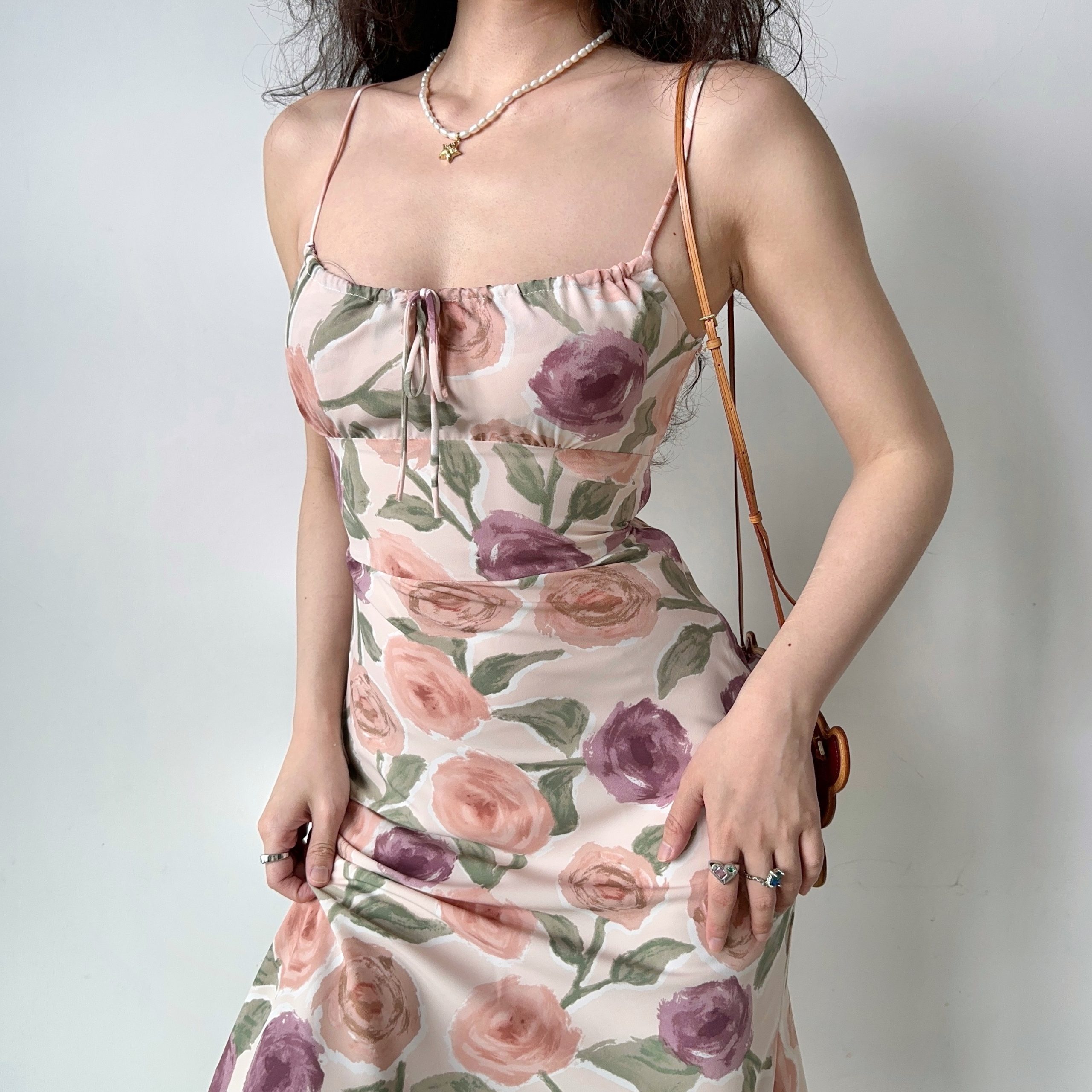 Vintage Floral Print Cami Dress for Women - Slim Fit Sexy Summer Long Dress, Perfect for 90s Y2K Style Fashion