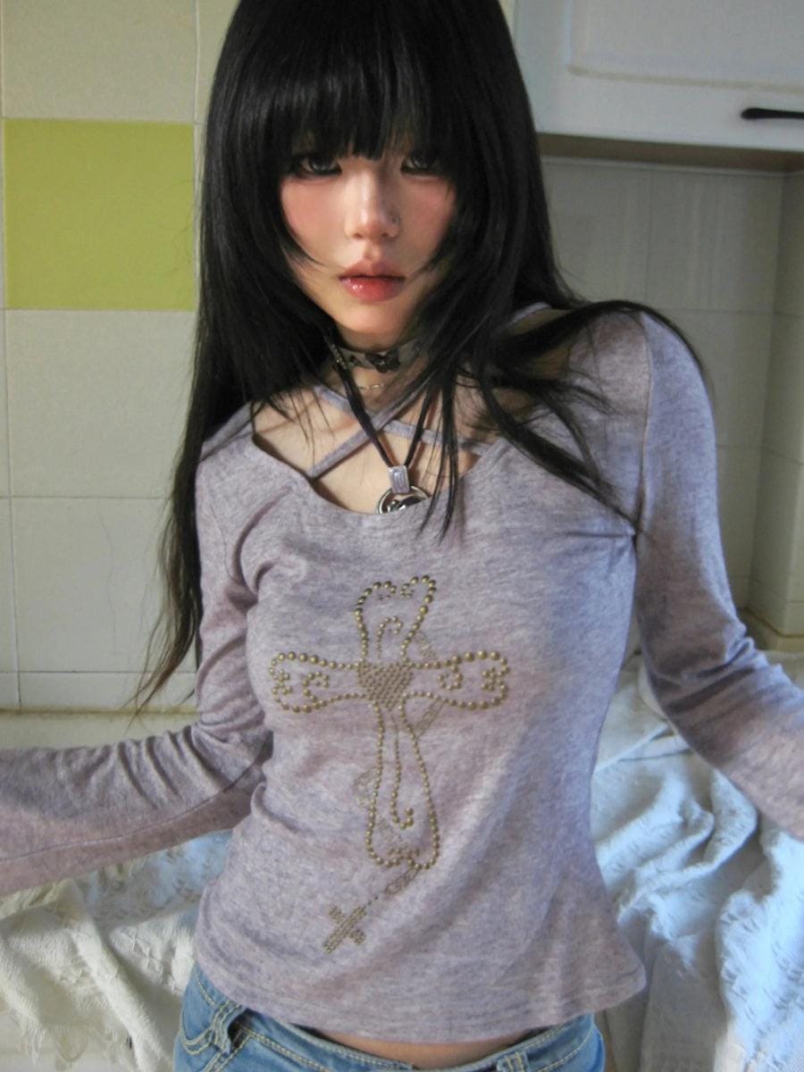 Y2K Golden Cross Top