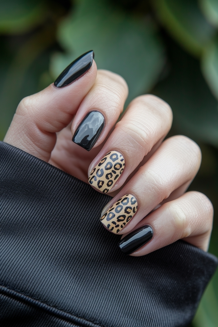 Black and Cheetah Print Nails: A Trendy Combination outfit idea