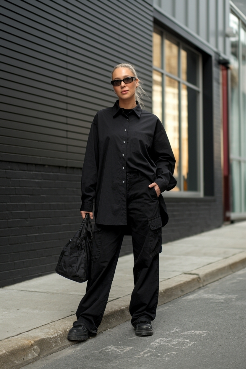 Black Cargo Pants Outfit Oversized Shirt: Fashion Forward Looks outfit idea