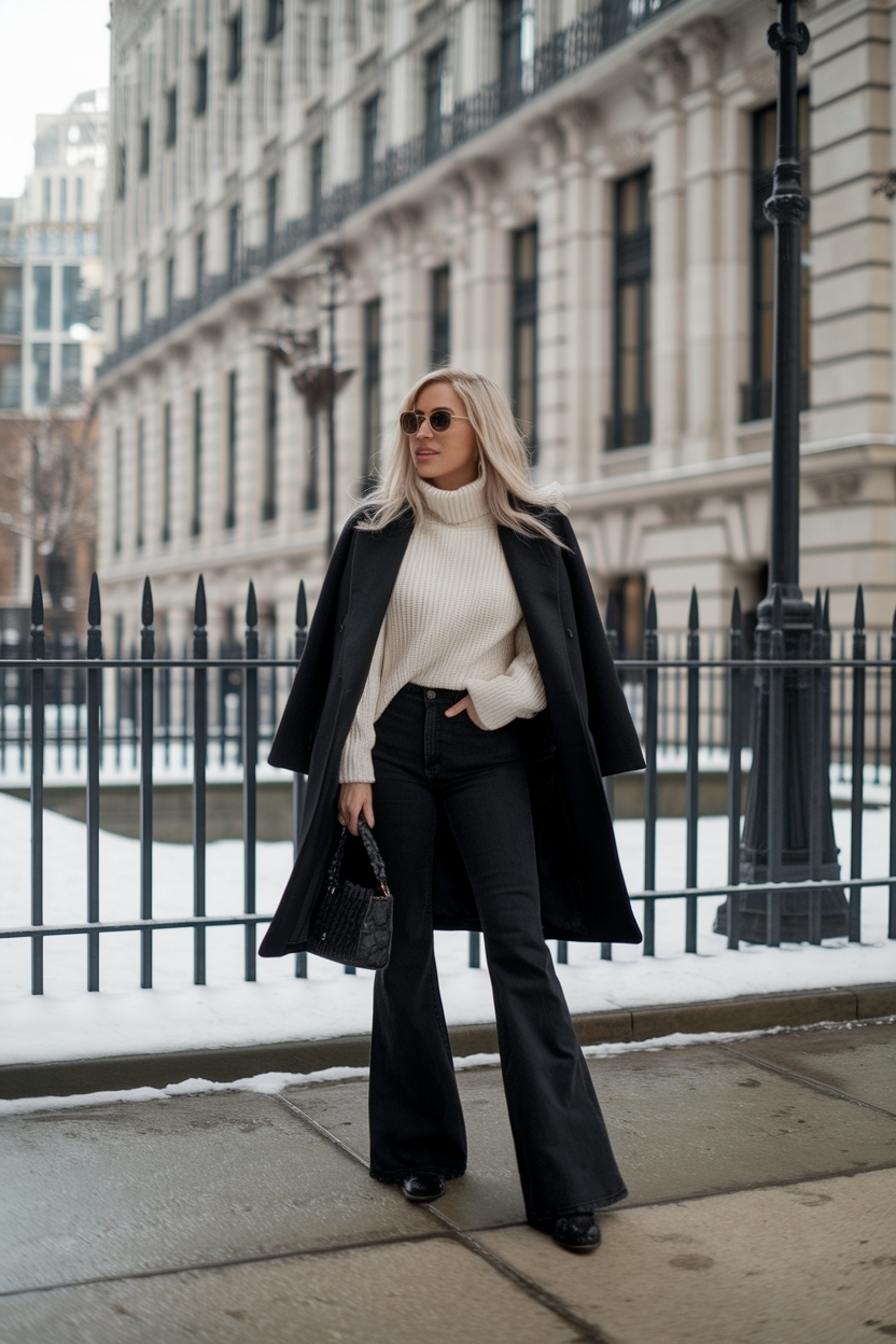 Black Flare Jeans Outfit Winter: Flattering and Fashionable outfit idea