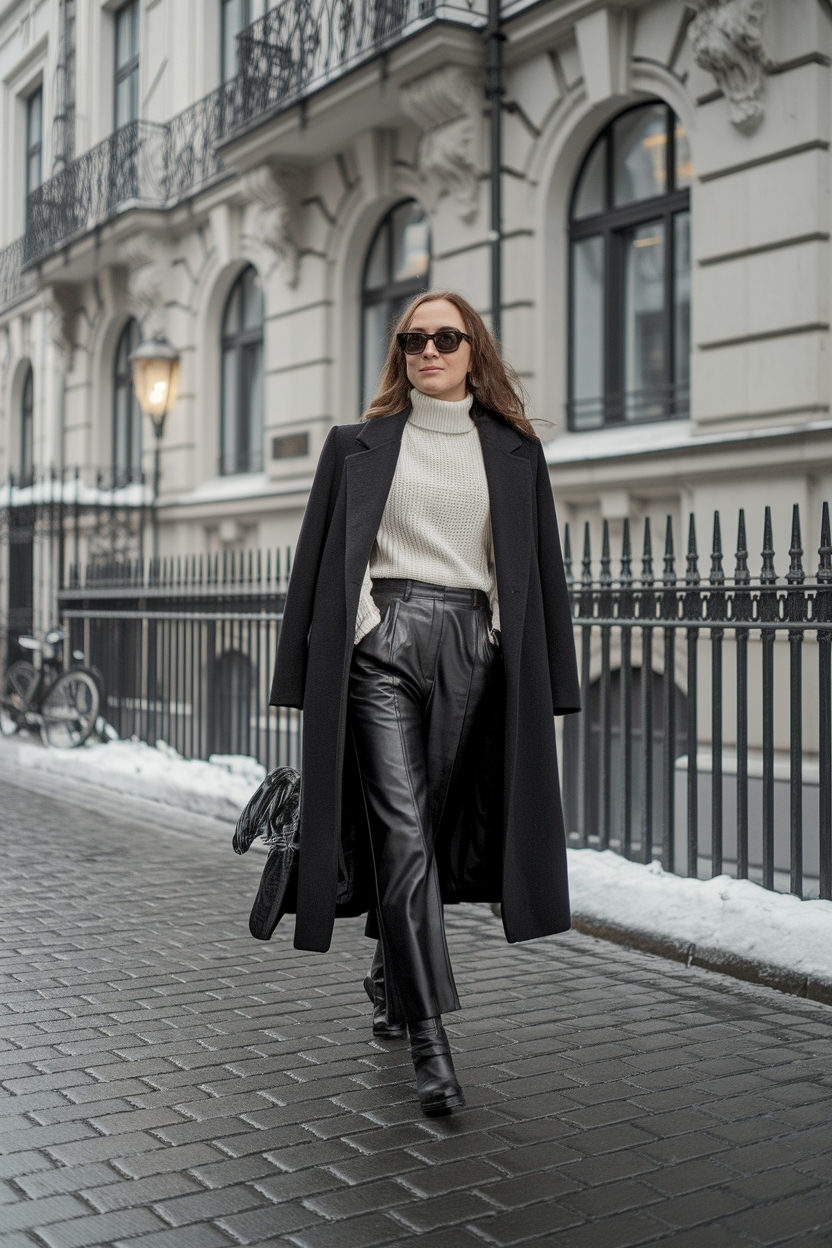Cozy Black Leather Pants Outfit Winter for Ultimate Warmth outfit idea