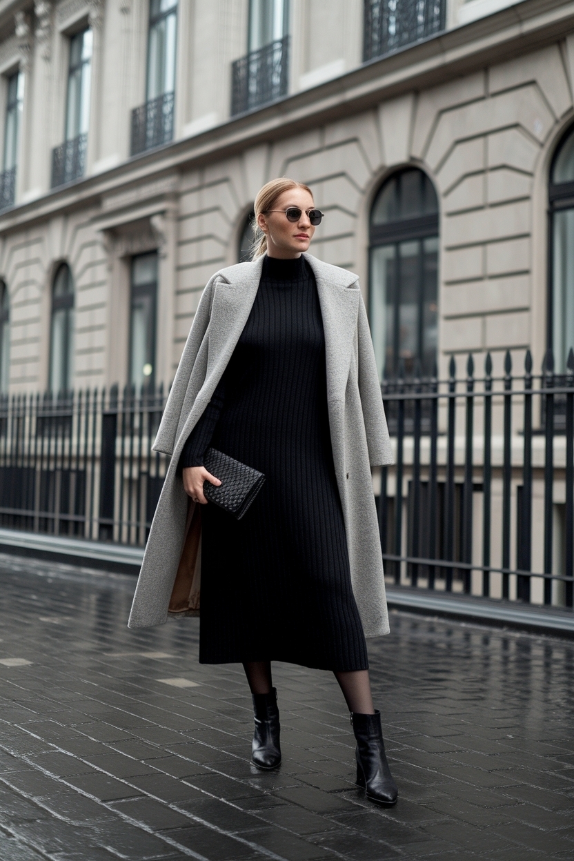 Black Midi Dress Outfit Winter: Fashionable Ways to Layer outfit idea