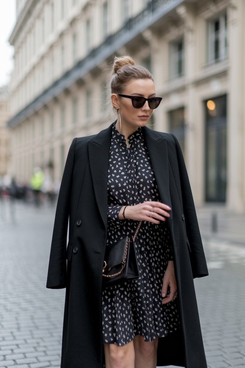 Stylish Black Overcoat Outfit Women with Dress Ideas outfit idea