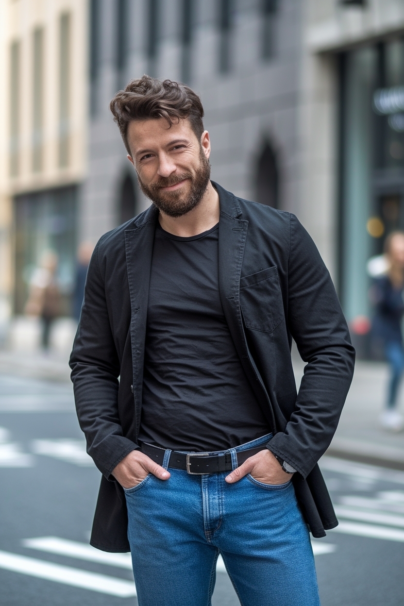 Smart Black Shirt Outfit Men Casual Jeans Combinations outfit idea