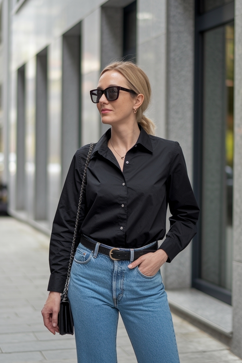Trendy Black Shirt with Jeans Outfit Ideas outfit idea