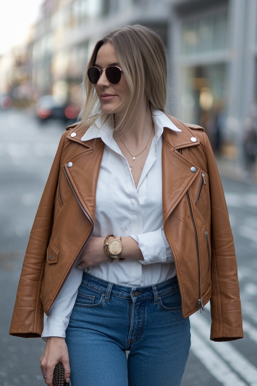 Brown Leather Jacket Womens Outfit: Chic Combinations to Try outfit idea