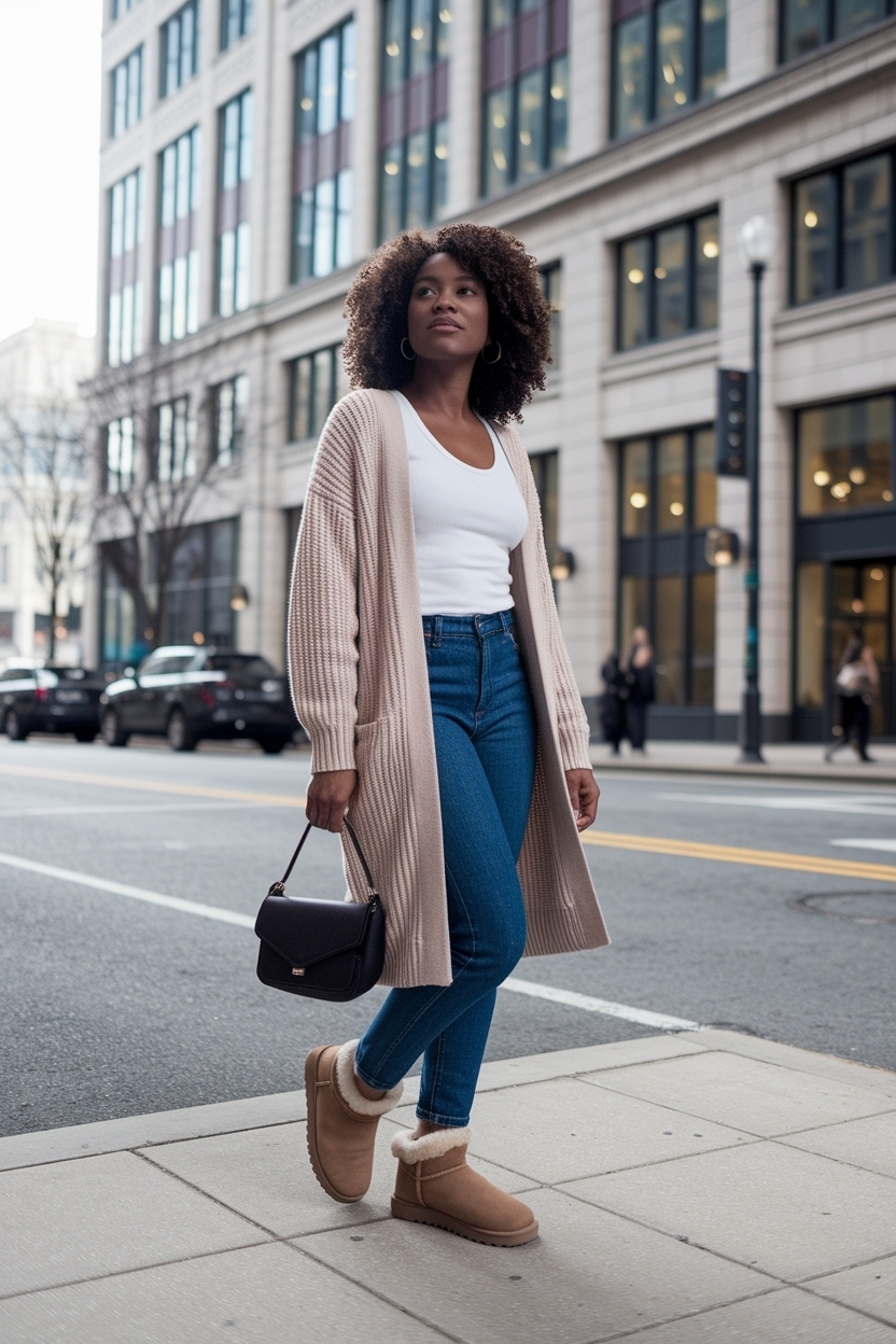 Cardigan and Uggs Outfit Black Women: Cozy and Trendy outfit idea
