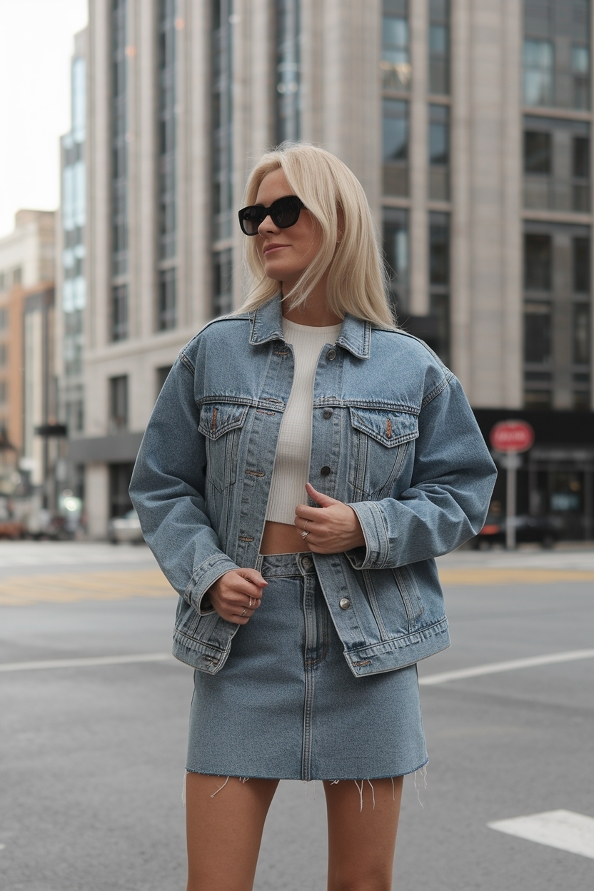 Denim Jacket Outfit Women: Pairing with Denim Ski outfit idea