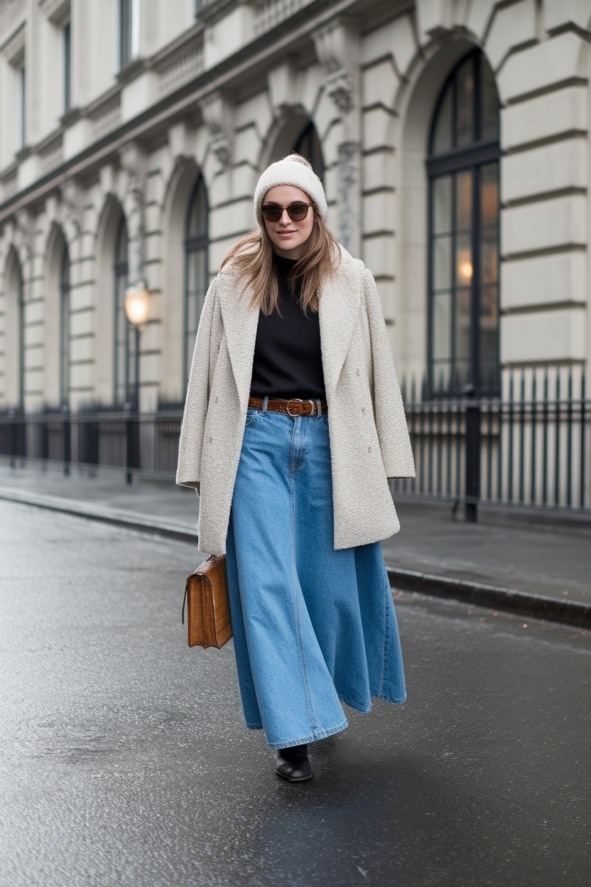 Denim Maxi Skirt Outfit Winter: Casual and Comfy Styles outfit idea