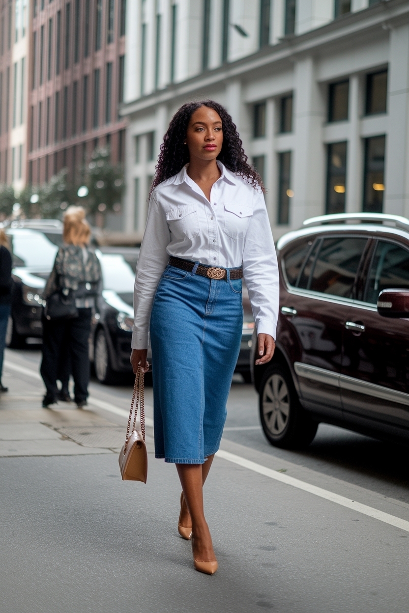 Denim Skirt and Heels Outfit Black Women Will Love outfit idea