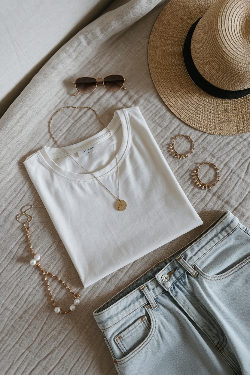 Flat Lay of Minimalist Womens Essentials You Need outfit idea