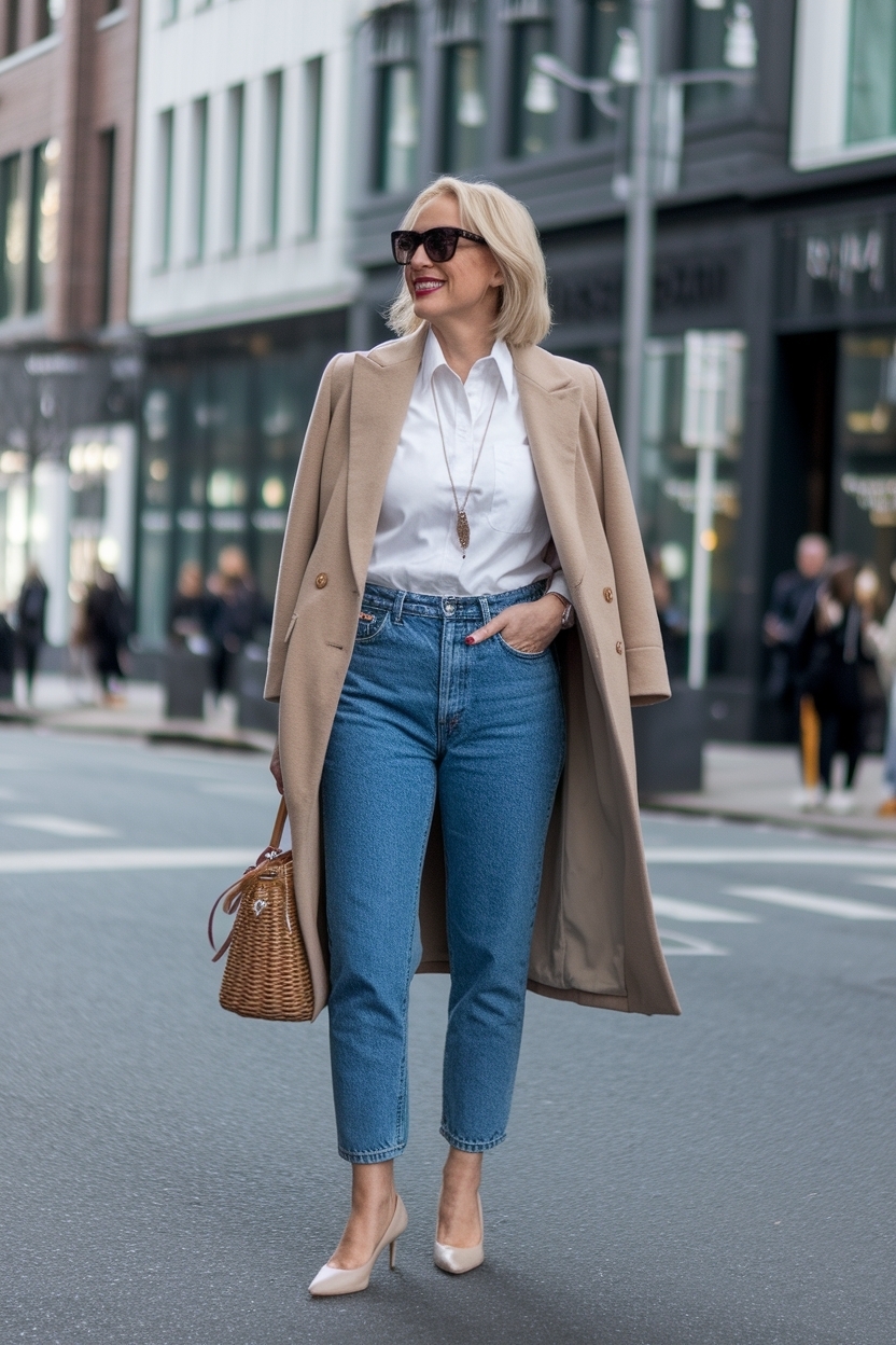 High Waisted Jeans Outfit Women Over 40: Flattering Fits outfit idea