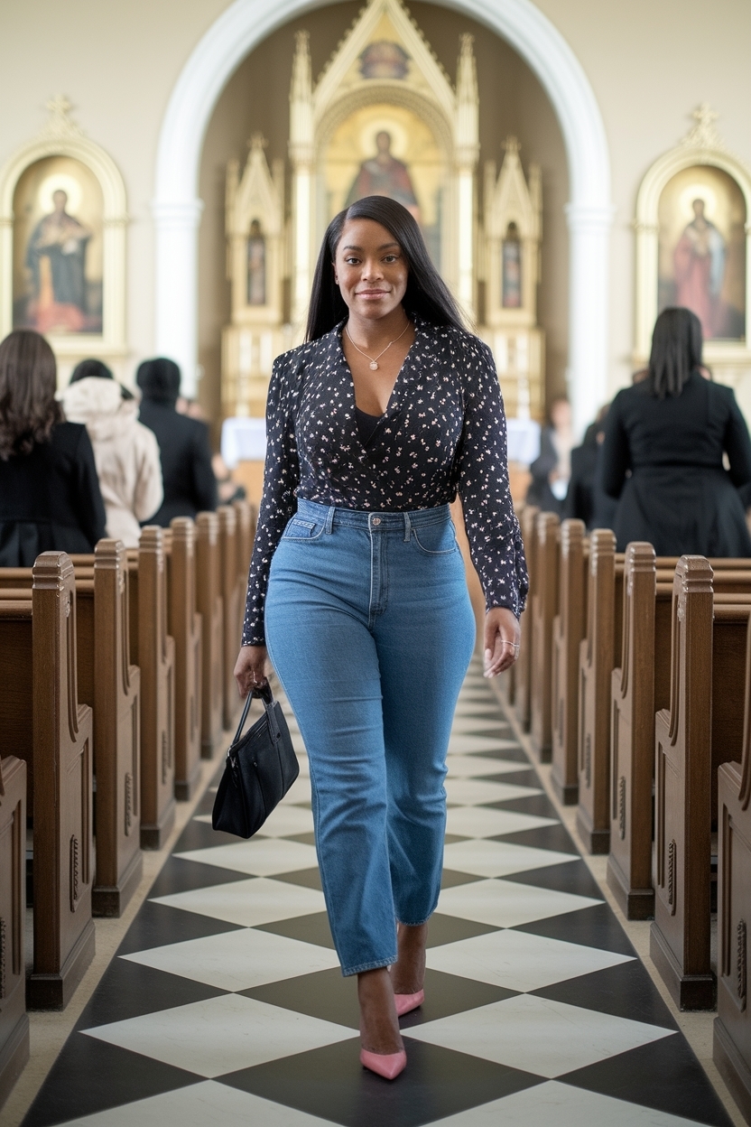 Jeans and Heels Outfit Black Women for Church Events outfit idea