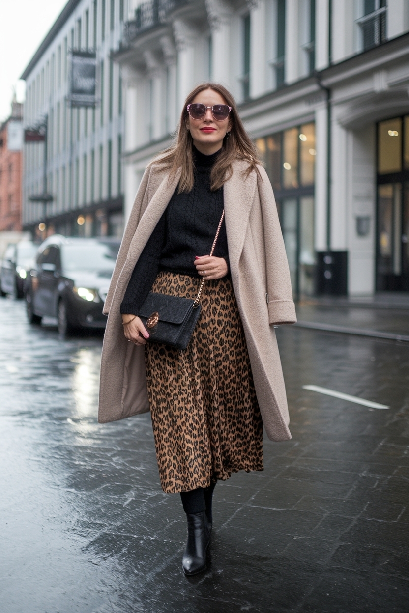 Leopard Print Skirt Outfit Winter for Bold Fashion outfit idea