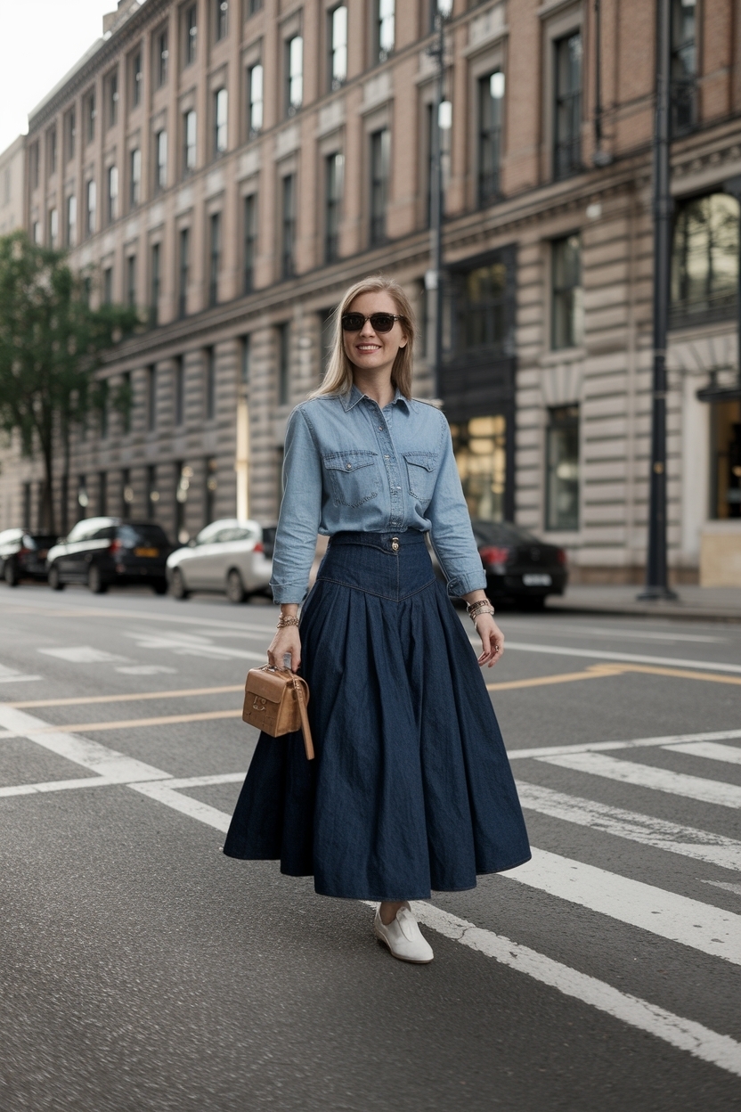 Long Skirt Denim Outfit for Women: Versatile and Trendy Options outfit idea