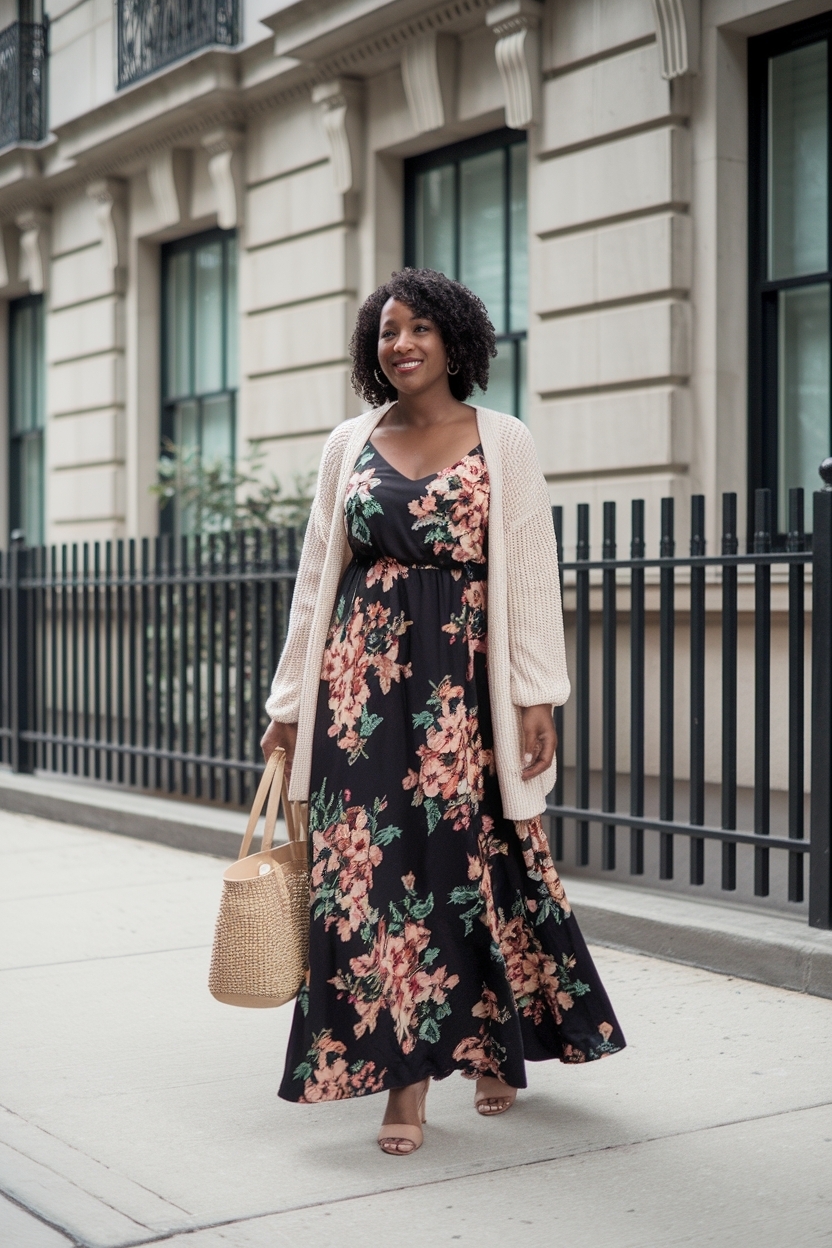 Maxi Dress and Cardigan Outfit Black Women: Elegant Layers outfit idea