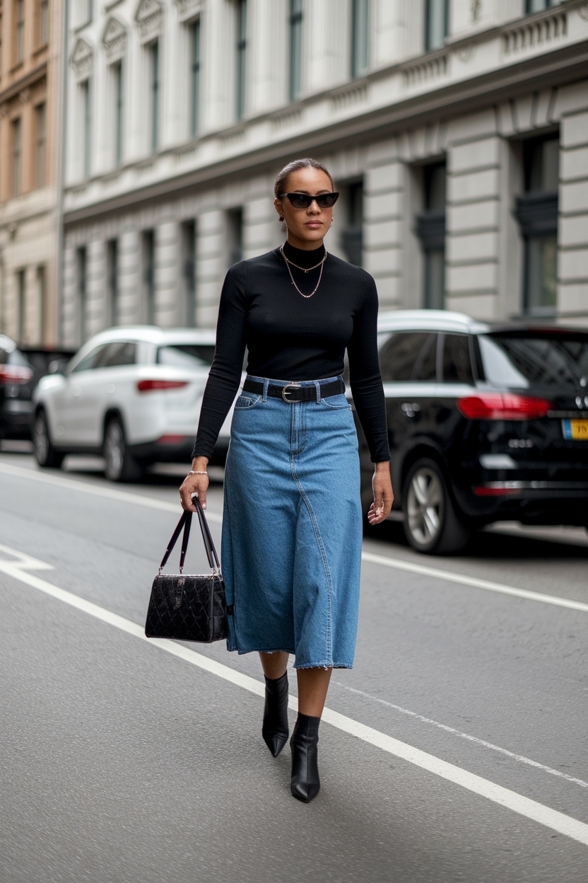 Unique Outfit Ideas for Black Women with Denim Skirts outfit idea