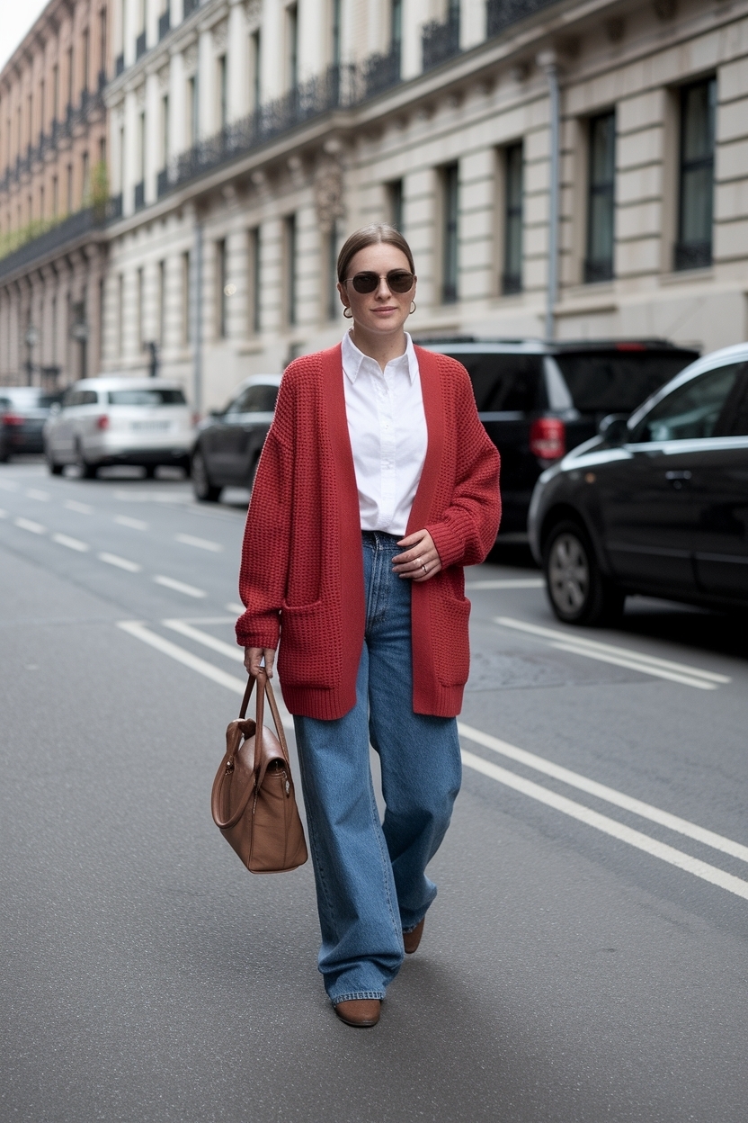 Outfit with Red Cardigan Women: Bold and Beautiful outfit idea
