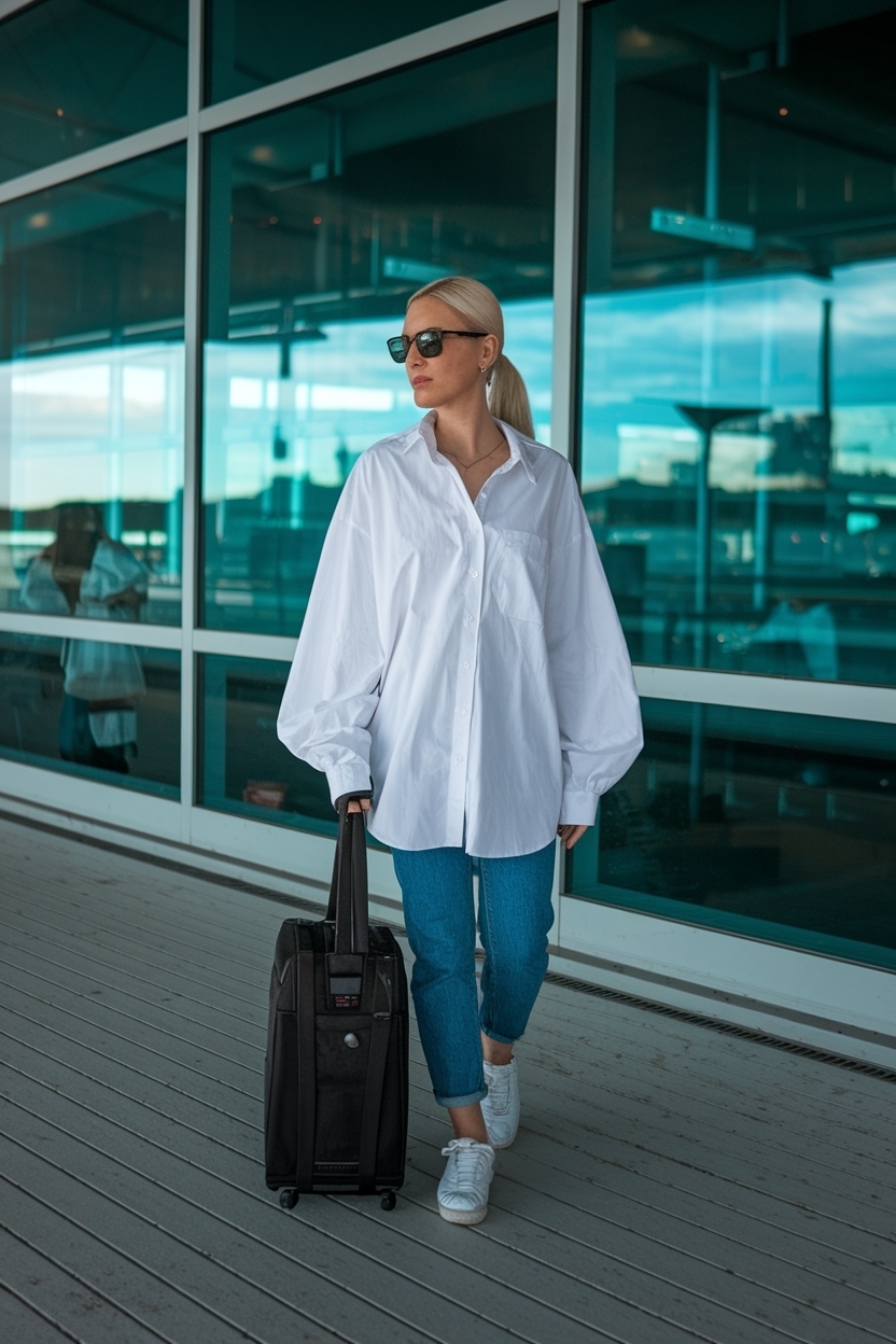 Oversized Shirt Airport Outfit Women: Travel in Style outfit idea