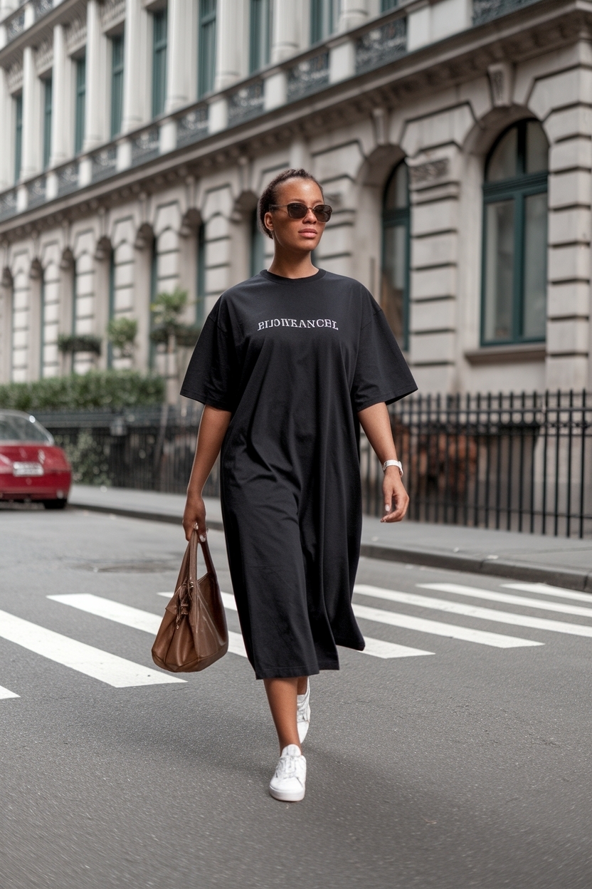 Oversized T Shirt Dress Outfit Black Women: Casual Elegance outfit idea
