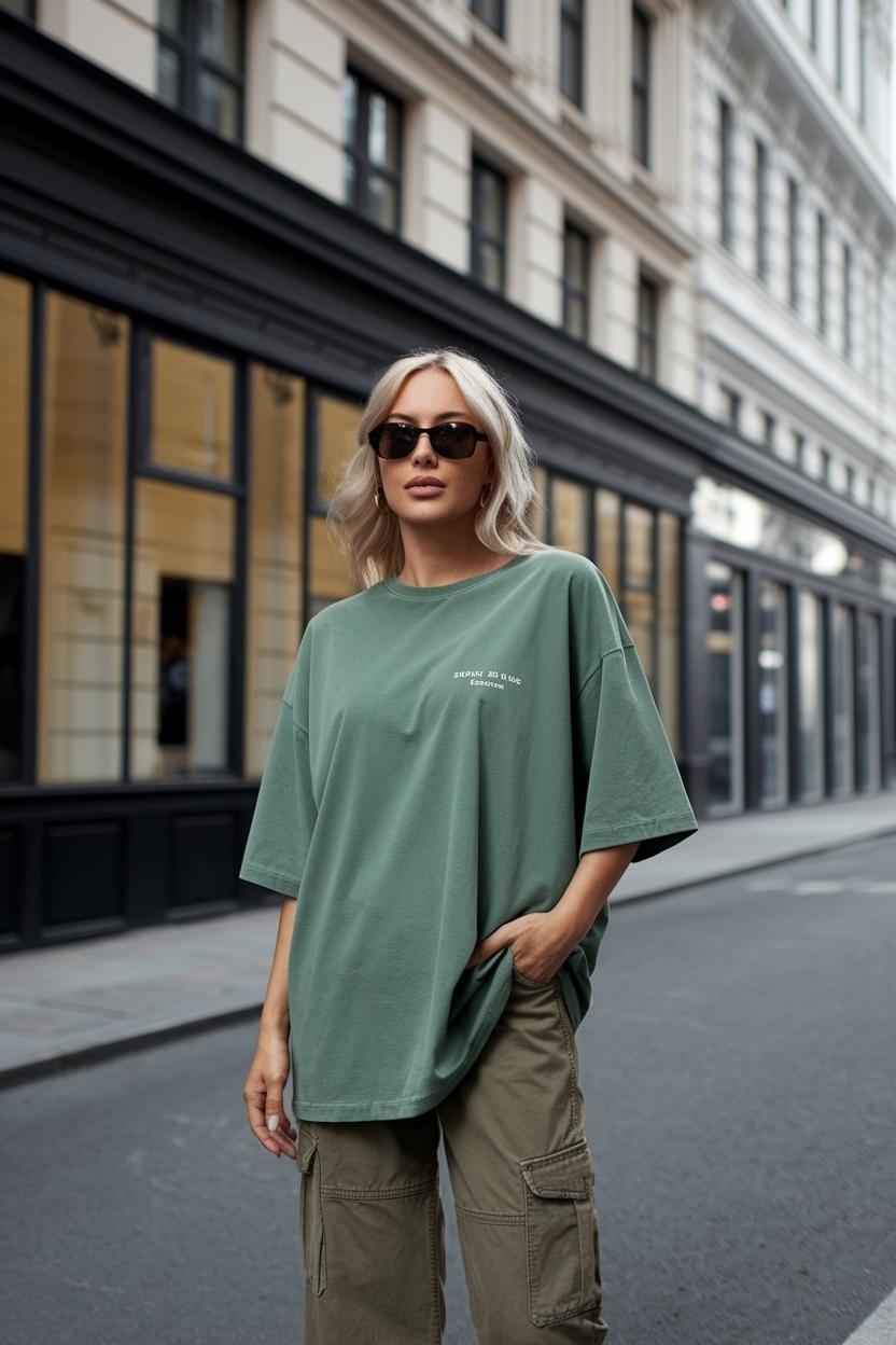 Oversized Tshirt Cargo Pants Outfit Women for Casual Chic outfit idea