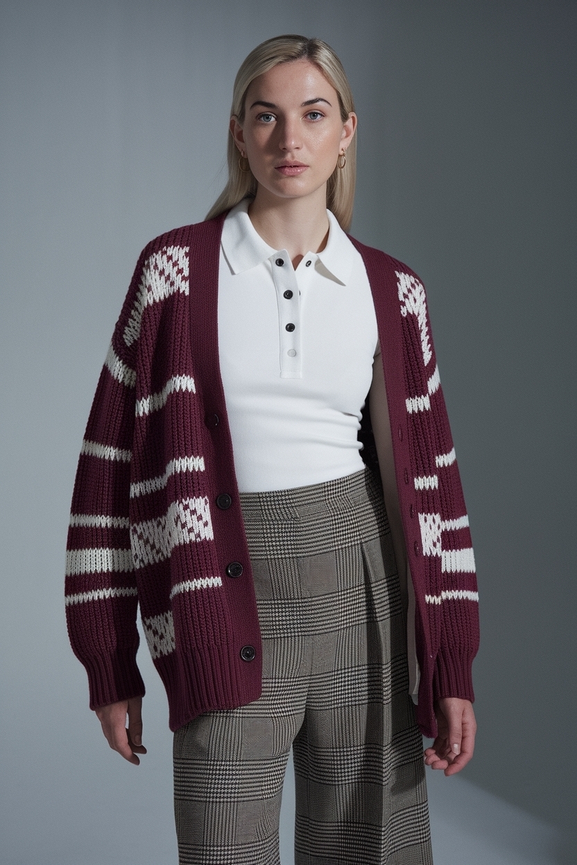 Polo Shirt and Cardigan Outfit Women for Effortless Fashion outfit idea