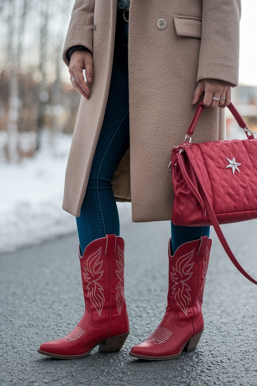 Red Cowboy Boots Outfit Winter: How to Wear Them Right outfit idea