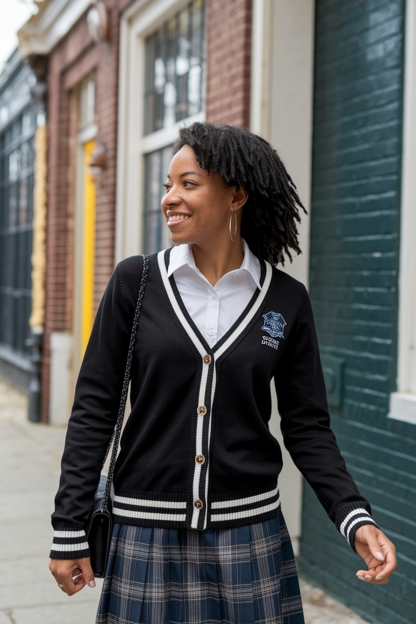 School Cardigan Outfit Black Women: Smart and Casual Looks outfit idea