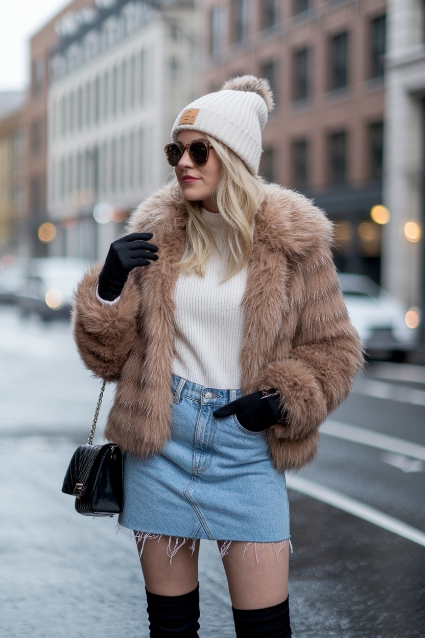 Short Jean Skirt Outfits Winter: Creative Layering Ideas outfit idea