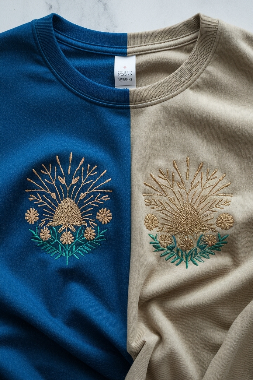 Side by Side Flat Lay of Embroidered Crewneck Styles outfit idea