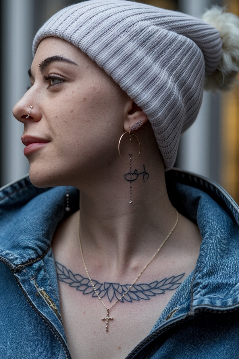 Simple Neck Tattoos for Women for Minimalist Appeal outfit idea