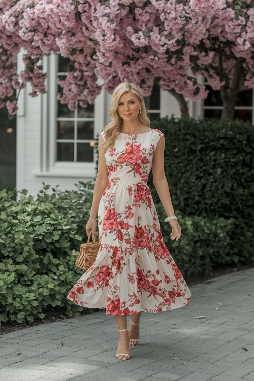Stylish Spring Dresses for Wedding Guest Celebrations outfit idea