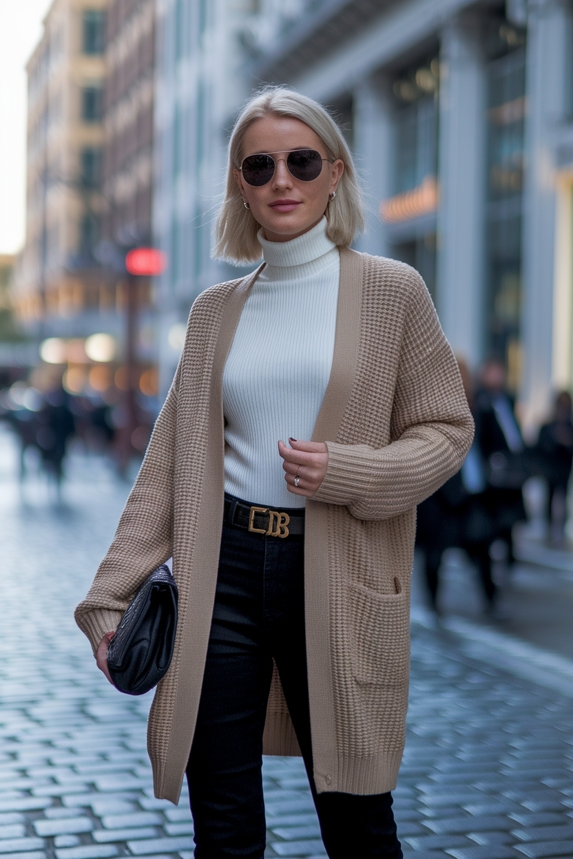 Turtle Neck Cardigan Outfit Women: Chic and Warm outfit idea
