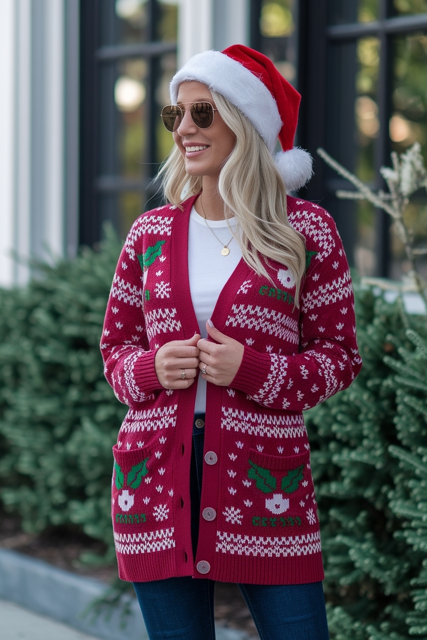 Ugly Christmas Cardigan Outfit Women for Holiday Cheer outfit idea